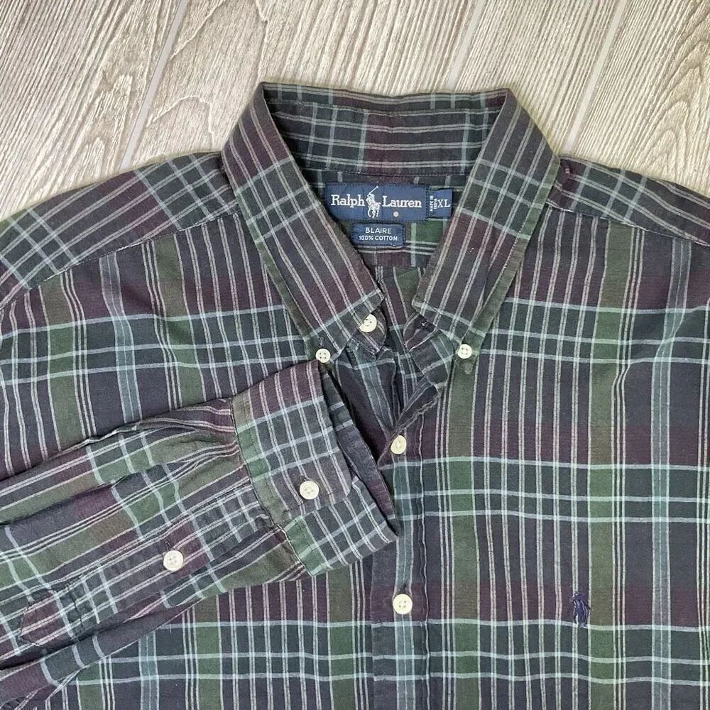 Ralph Lauren Blaire Men’s XL Plaid Button Down Long Sleeve Dress Shirt 100% Cott